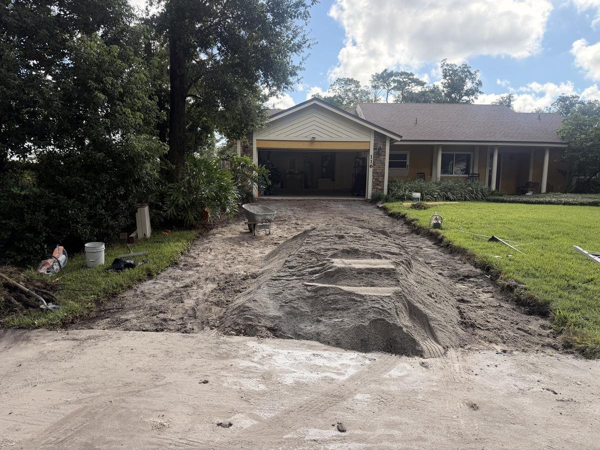 Driveway excavated before paver installation
